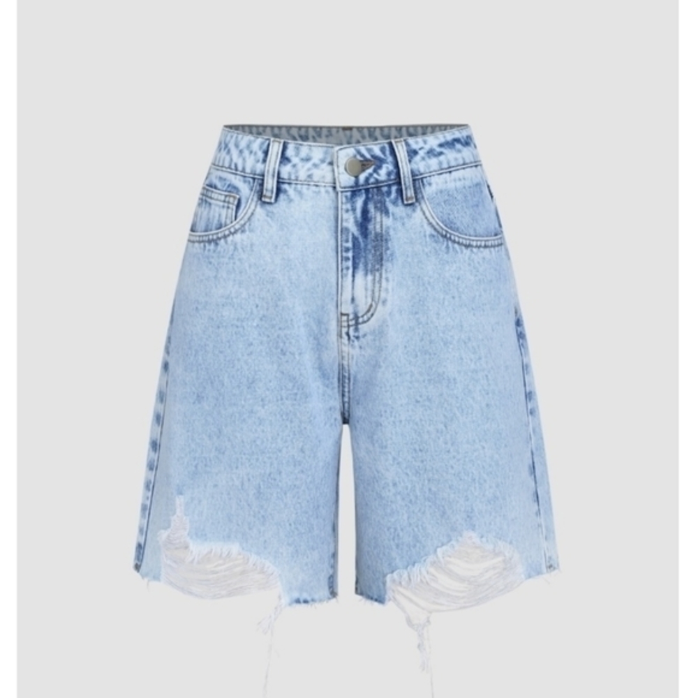 Cider Light Blue High Waist Denim Shorts